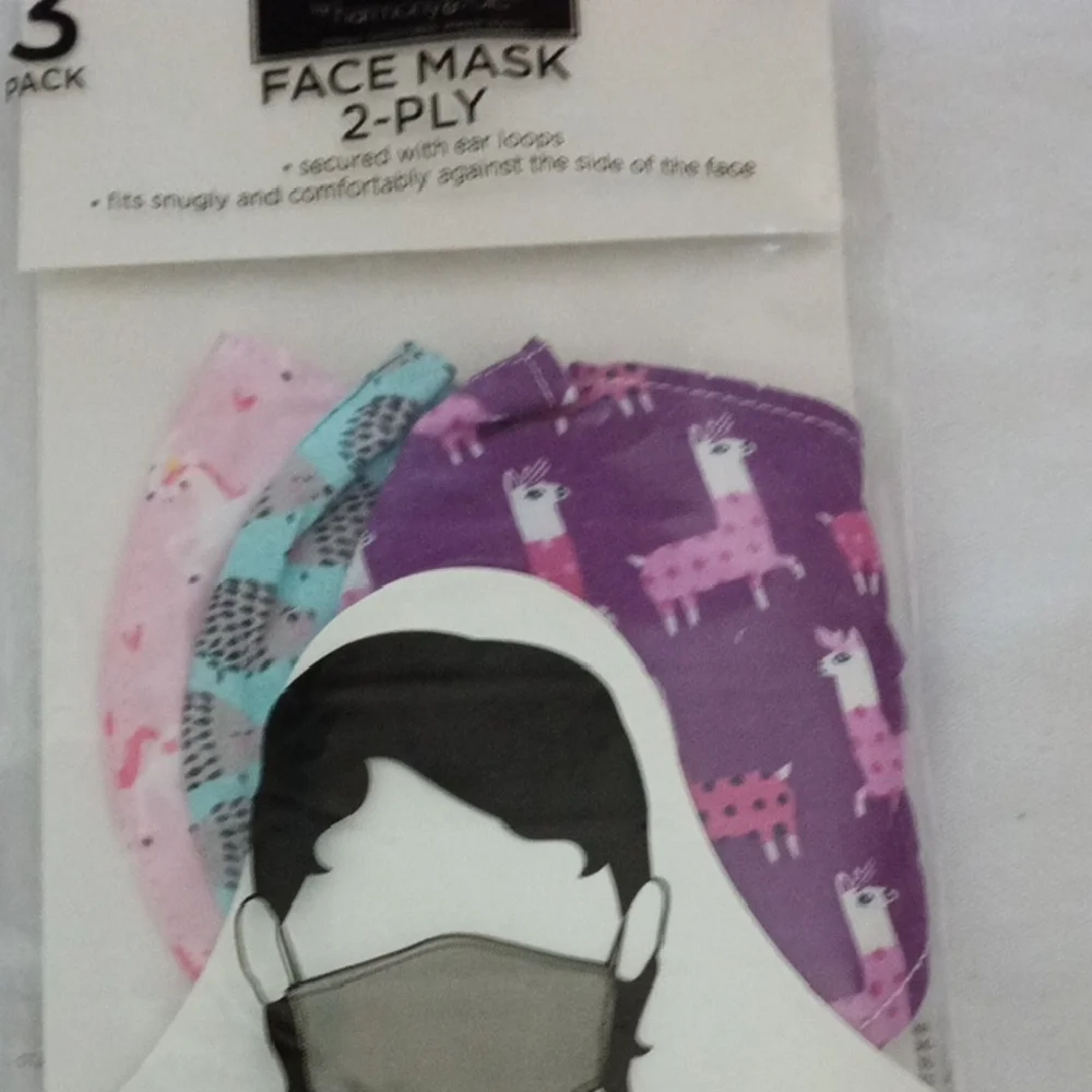 33 assorted packs of 3 Kids Face Masks - Blue, Pink, White, Black